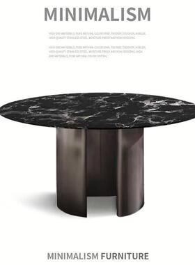 大理石圆桌家用别墅大平层意式高端minott黑玫瑰天然奢石圆形餐桌