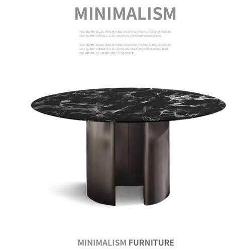 大理石圆桌家用别墅大平层意式高端minott黑玫瑰天然奢石圆形餐桌