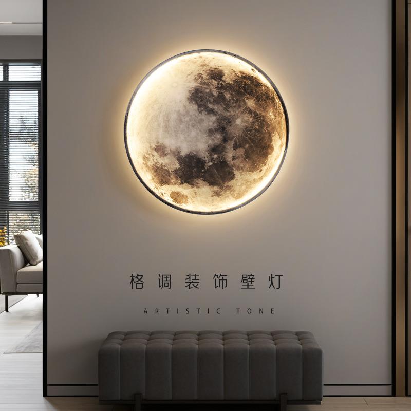 月球壁灯现代简约过道壁画灯客厅背景装饰画卧室床头壁挂护眼墙灯
