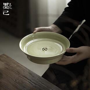 墨己仿宋绿釉铜钱蓄水壶承功夫茶具干泡盘茶道配件家用小茶盘