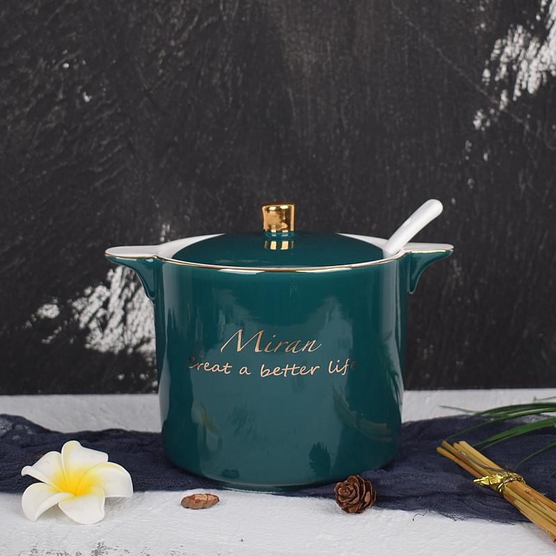 祖母绿陶瓷调味罐轻奢北欧调料盐糖辣椒油猪油罐厨房家用套装油壶