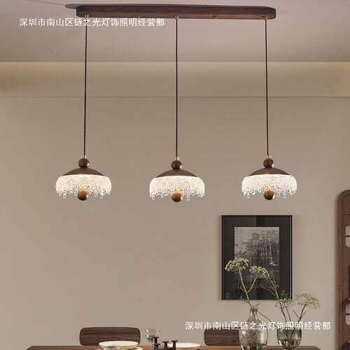 中古风胡桃木色小吊灯法式复古客厅餐厅吊灯走廊过道玄关装饰灯具