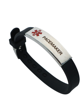 欧美时尚激光腐蚀手镯医学标志心脏起搏器不锈钢钛钢手链硅胶手环