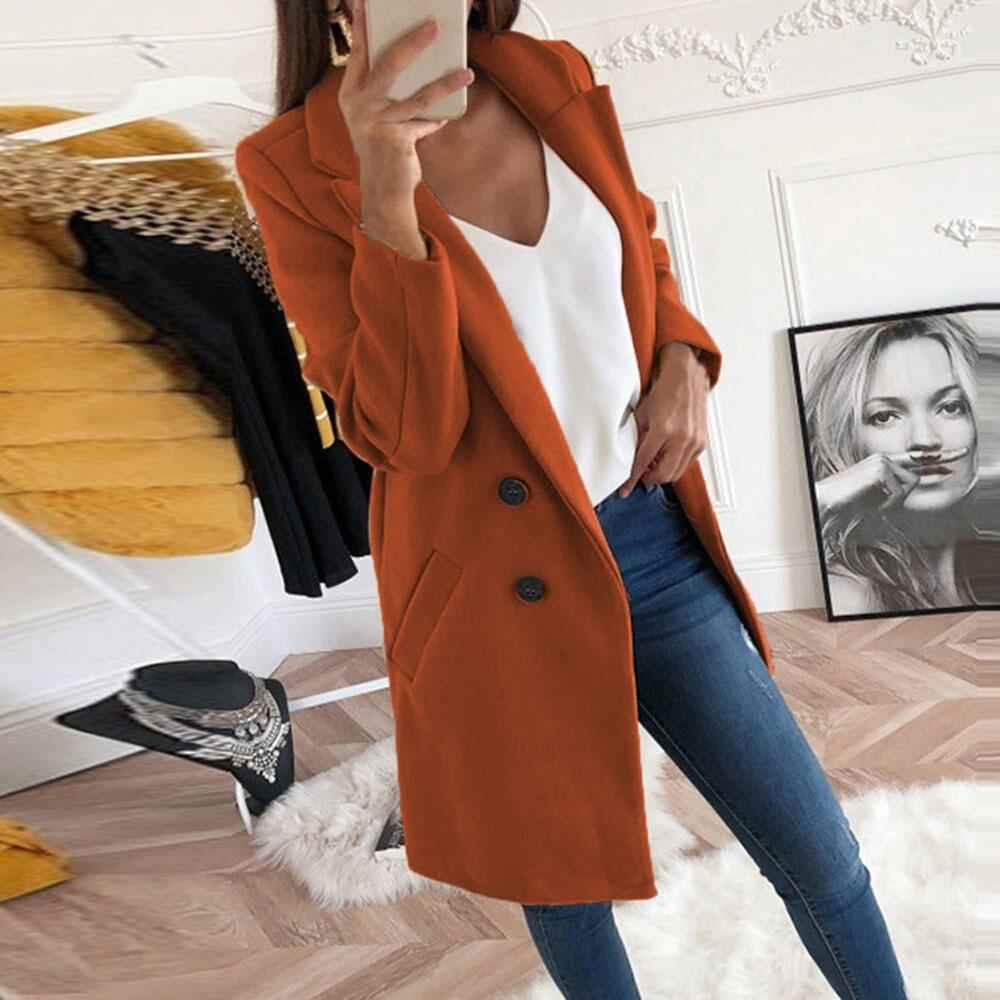 coat woolen double-breasted mid-length collar suit color