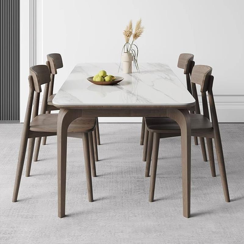 正品实岩组板餐桌椅代合现简约北欧小木户型家用长方形饭桌胡桃色