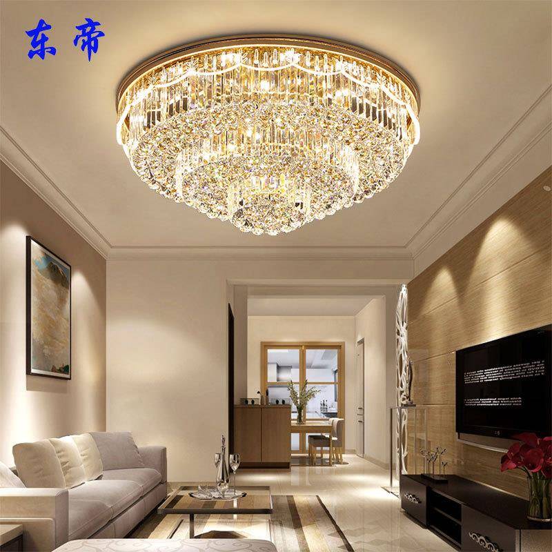 新款侧面发光LED客厅圆形水晶灯S金长方形吸顶灯卧室温馨灯
