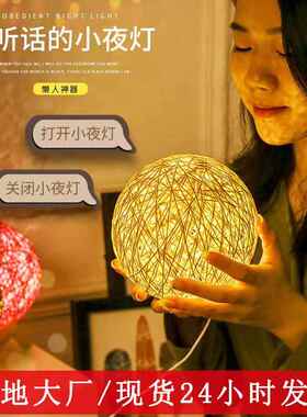 LED藤球创星空小夜台灯北欧卧语室民宿影投月球意US471B智能音小