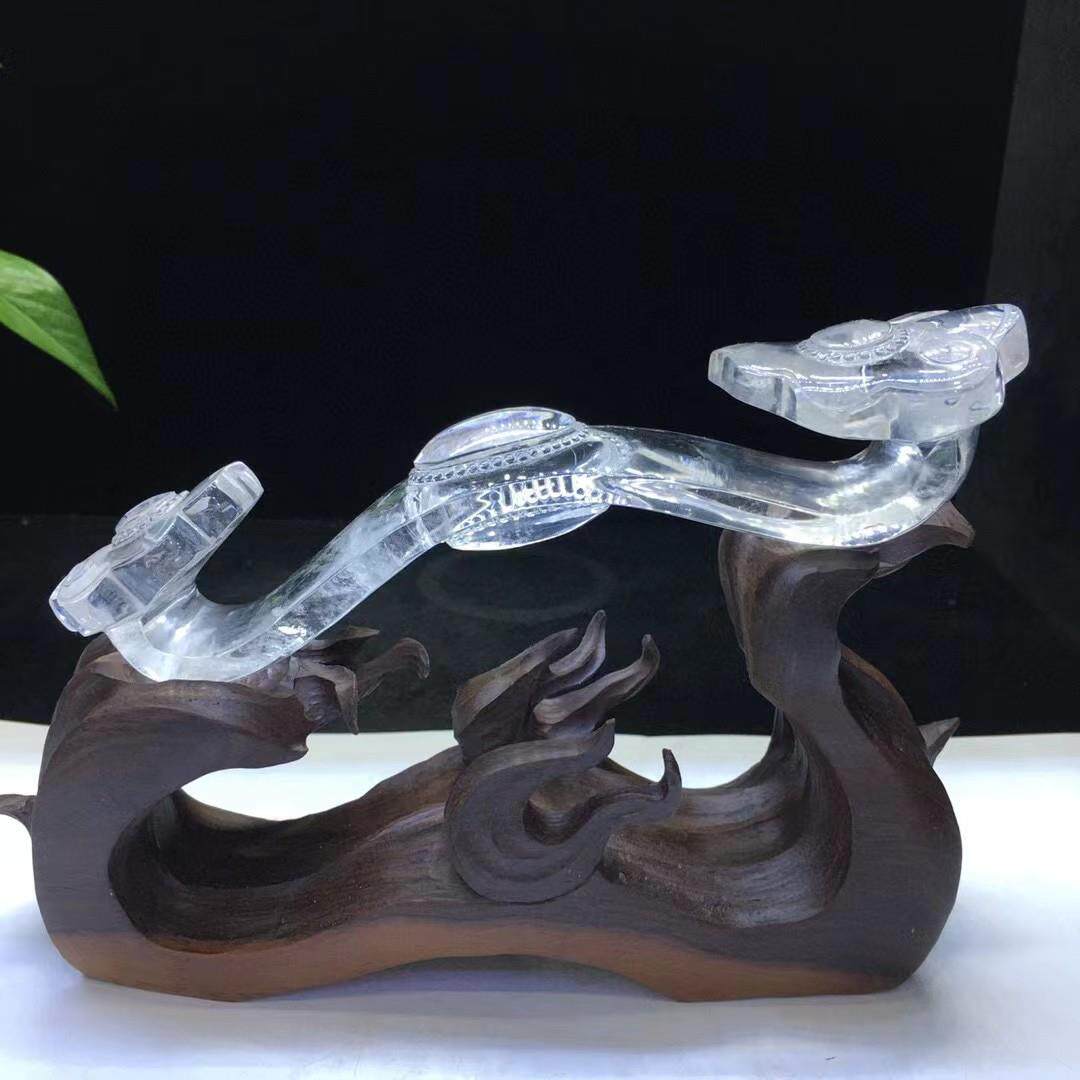 天然白水晶如意摆件原始雕刻家居办公装饰品