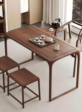 老榆木阳台茶桌椅组合家用小户型休闲茶台禅意实木新中式喝茶茶几