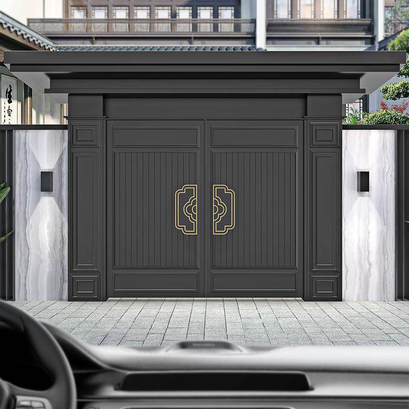 新中式别墅庭院门官帽设计农村自建房围墙户外铝合金门楼大门一体