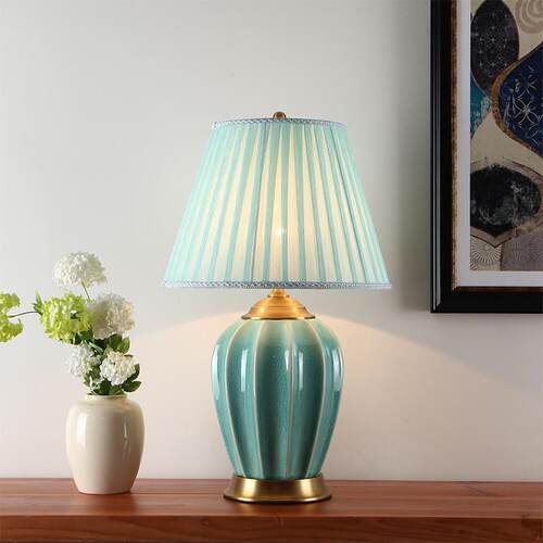 美式轻奢全铜陶瓷台灯卧室客厅家用简约现代中式温馨装饰床头灯