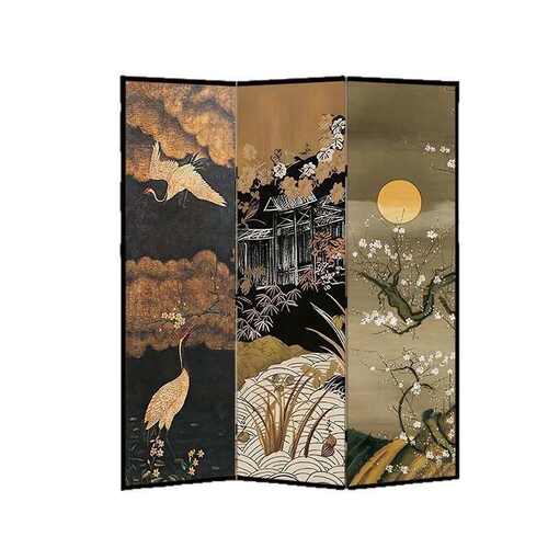 法式中古花鸟屏风隔断客厅现代简约可移动办公室玄关卧室遮挡折屏