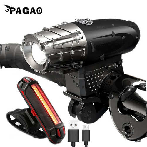 usb充电自行车灯套装 强光前灯+尾灯山地车灯 公路车灯 骑行配件