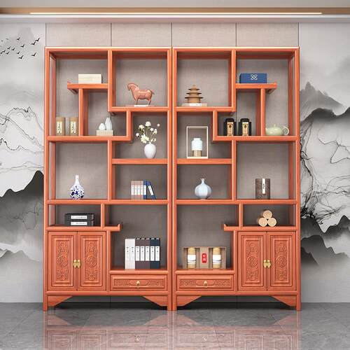 实木博古架新中式多宝阁置物架摆件办公室展示柜古董陈列书架格子