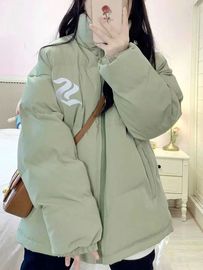 小个子浅绿色立领棉服外套女2023秋冬款面包服学生加厚棉衣羽绒服