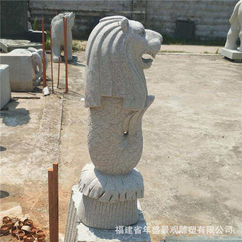惠安厂家石雕喷水鱼尾狮动物 狮子头鱼尾身喷水景观雕塑户外喷泉