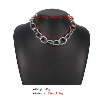 Cute Simple Chain Link Lock Necklace Pendant Women Silver