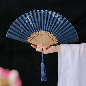 莫干扇 竹叶扇夏日荧火虫新中式古风墨绿色扇子搭配汉服便携折