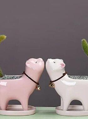 2 Piece Cat-Planter Ceramic Plant Pots White & Pink