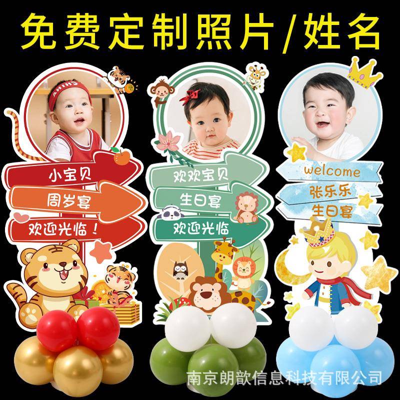 宝宝周置岁生布日宴海报装饰气球kt板百十天百日宴GCD满月迎宾牌