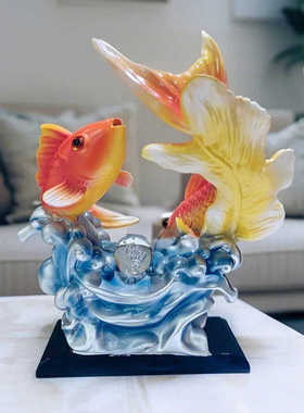 年年有鱼树脂工艺品招财摆件乔迁新居办公客厅开业新房玄关装饰品