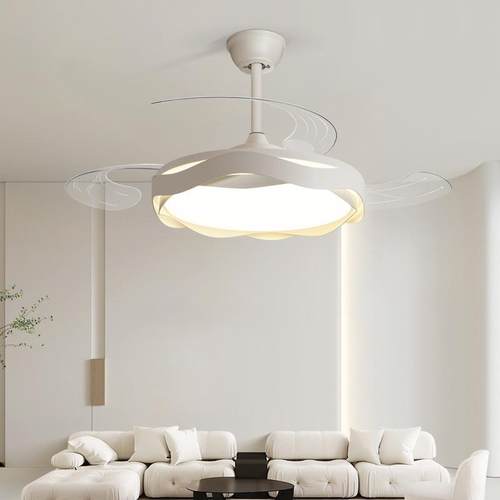 卧室风扇灯新款日式原木风创意波浪型造型房间餐厅护眼隐形吊扇灯