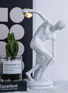 简约轻奢体者掷铁饼MWJ男动雕像书员房书桌办运公室玄关工艺品摆