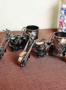 铁艺复古做旧三轮摩托车笔筒模型家居书房办公室装饰品摆件送孩子