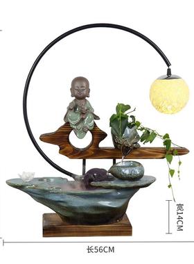 高档办公室禅意陶瓷摆件家居饰湿品水招财流喷客厅鱼缸装泉饰加器