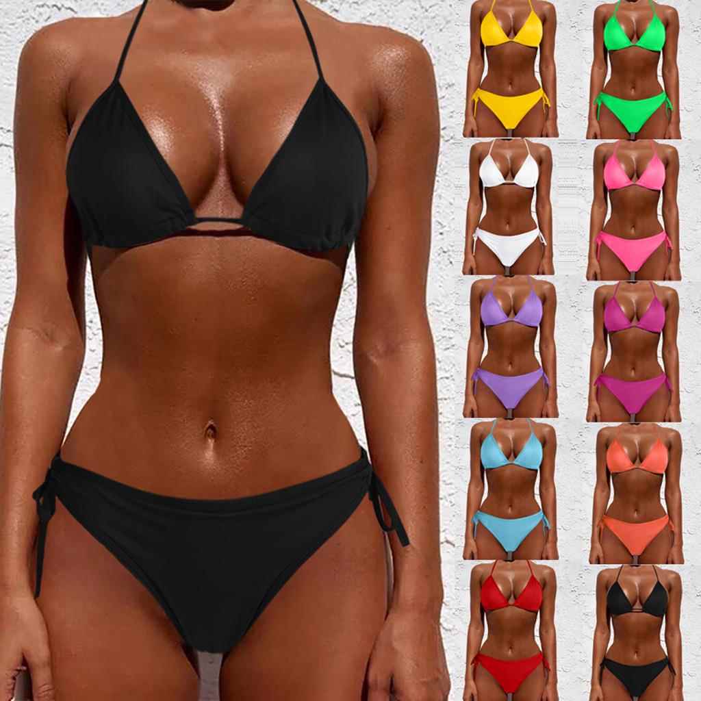 print swimsuit two-piece bikini suspenders Leopard simple