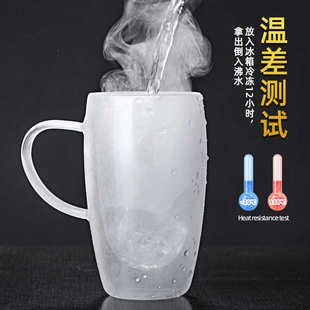 厂家批发隔热双层玻璃杯牛奶透明玻璃水杯带把家用平耳咖啡杯子