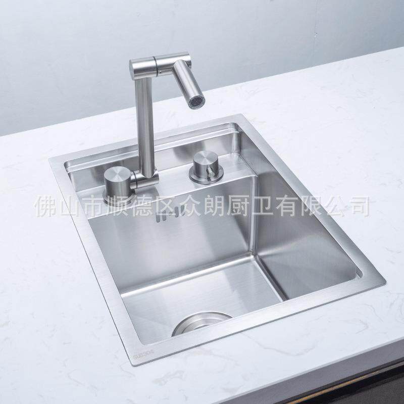 新品34不锈套钢3243带盖板隐藏式头水槽带0龙吧台洗碗槽盆3243装