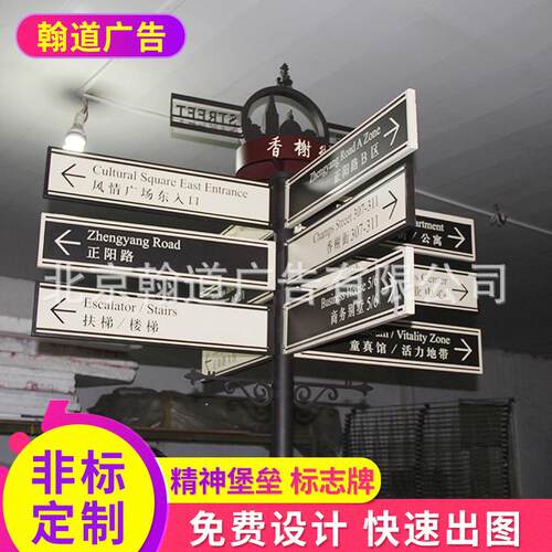 千向万向指形象柱精神堡垒标志牌玻璃牌丝印制作立牌