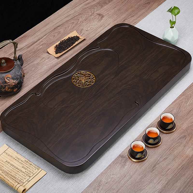 托整块黑檀木茶YY-315盘实厅木家用办公室大小号排水客茶原木茶具