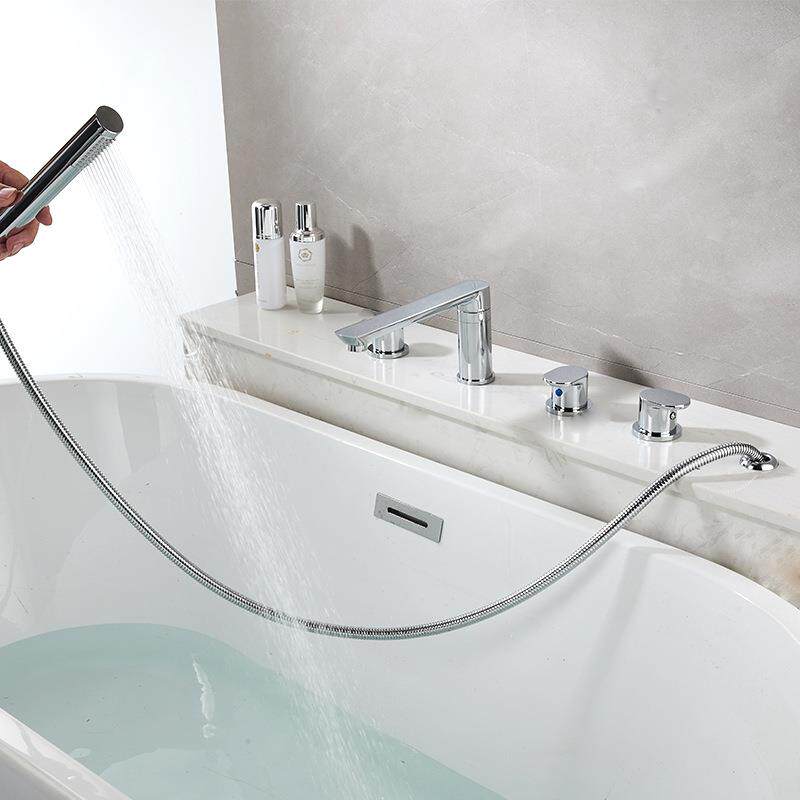 全铜冷热三孔四孔龙头缸边式浴缸龙头冷热分体式五件套卫生间龙头