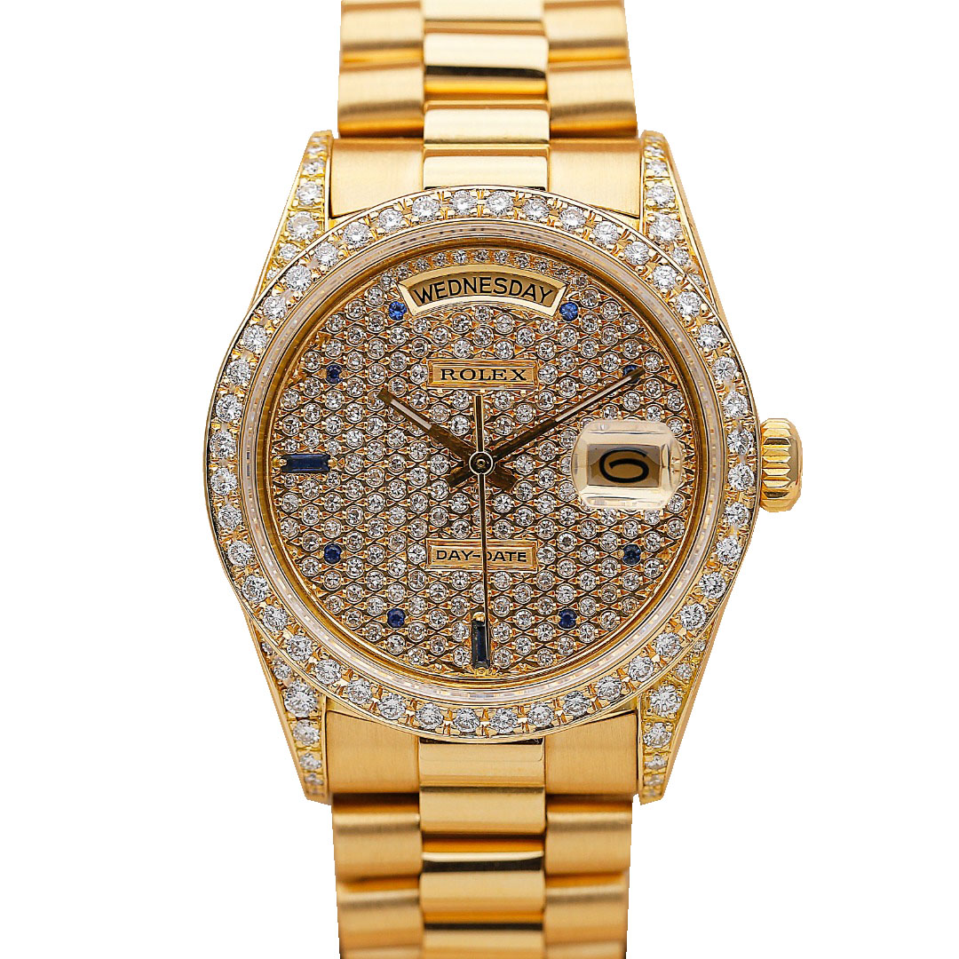 正品[9.8新]劳力士星期日历型满天星后镶钻自动机械男表18038