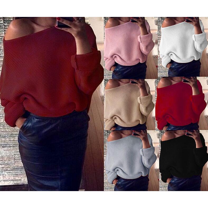 clothing women solid sweater knitting batwing long shoulder