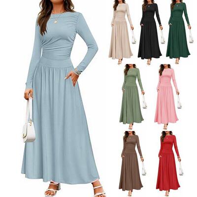 Womenswear Maxi Flowy Dresses Bell LongSleeve Boat Neck