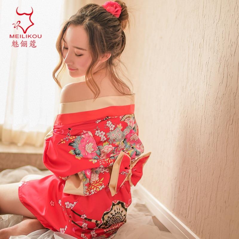 Sexy lingerie women red black kimono sexy studio photo