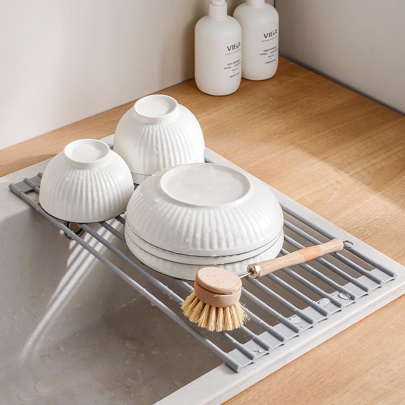 厨沥水架碗架水可叠碗折盘置物架洗碗池碗盘碟房KWF矽槽胶沥水收