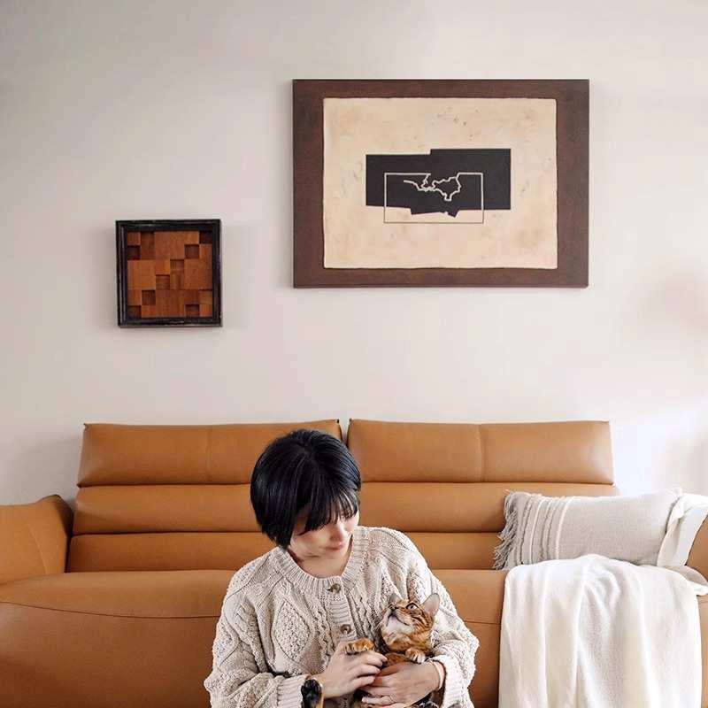 法式复古风高级感立体手绘装饰画玄关手工实木挂画组合客厅餐边柜图片