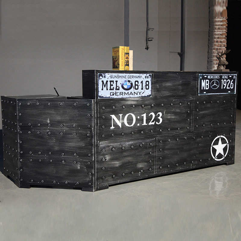 收银台转角 厂家LOFT工业风复古做旧铁艺实木服装店酒吧柜台吧台