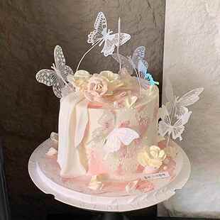 3.8女神节蛋糕装饰唯美彩色仿真蝴蝶母亲妈妈女王节烘焙配件装扮