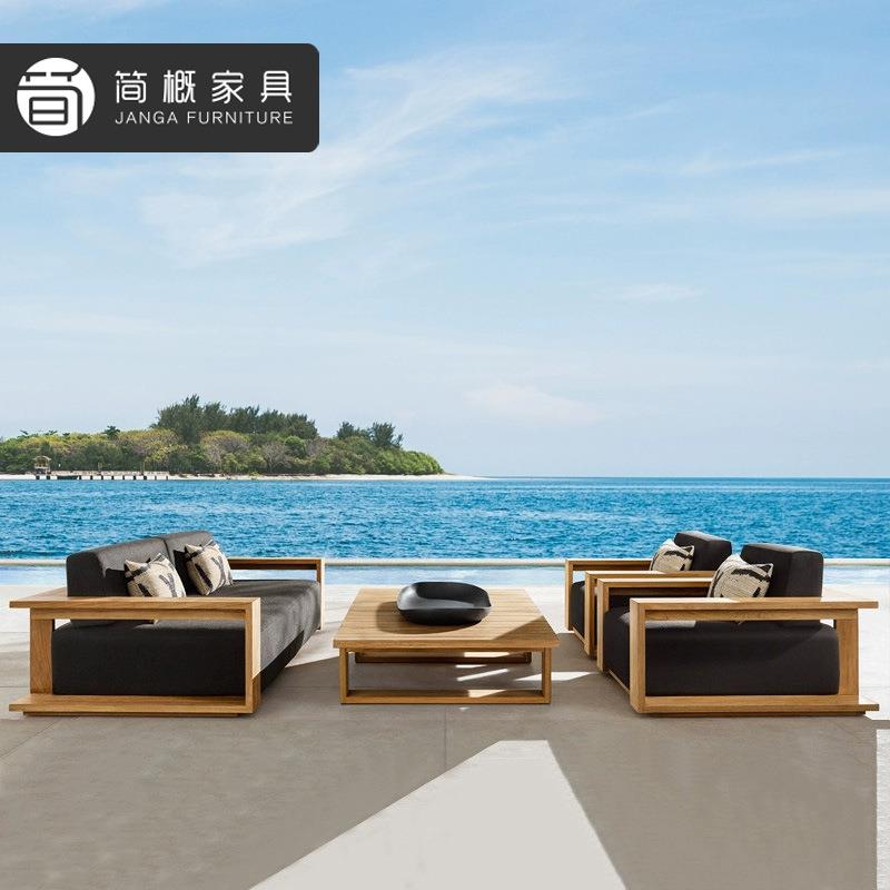 高端别墅实木沙发庭院花园茶几沙发休闲柚木沙发椅度假村民宿沙发