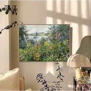 莫奈湖边风景油画印象派欧式 饰画小众卧室玄关壁画电箱 田野客厅装