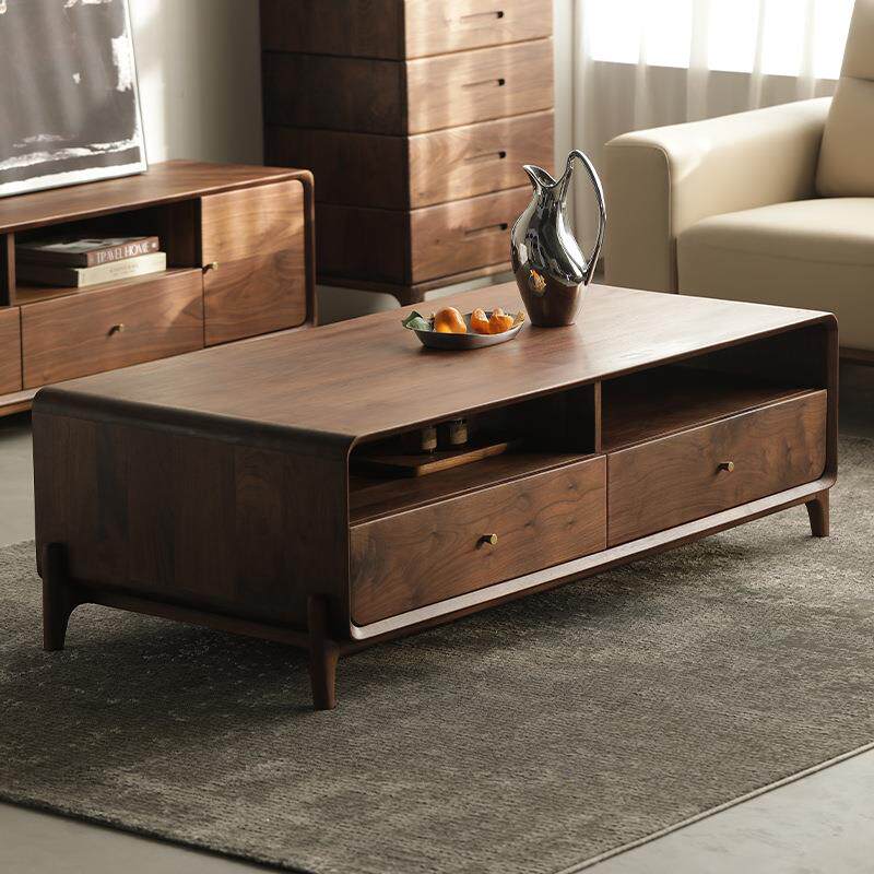 北美黑胡桃木茶几北欧小户型实木茶桌客厅家用矮桌电视柜茶几组合