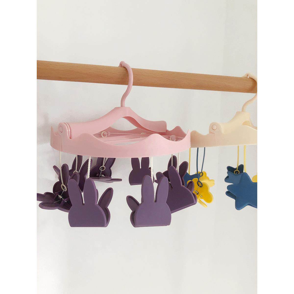 GZ6M可爱小衣架内衣袜子晾晒夹子多功能家用可折叠儿童宝宝旋转晾