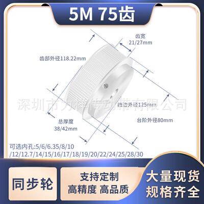 同步带轮5M75齿BF型齿宽21/27内孔56810121415192026齿形带同步轮