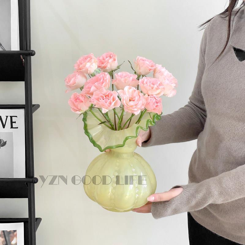 中古芬顿花瓣花瓶摆件餐桌客厅插花ins 风法式浪漫水养花器高级感