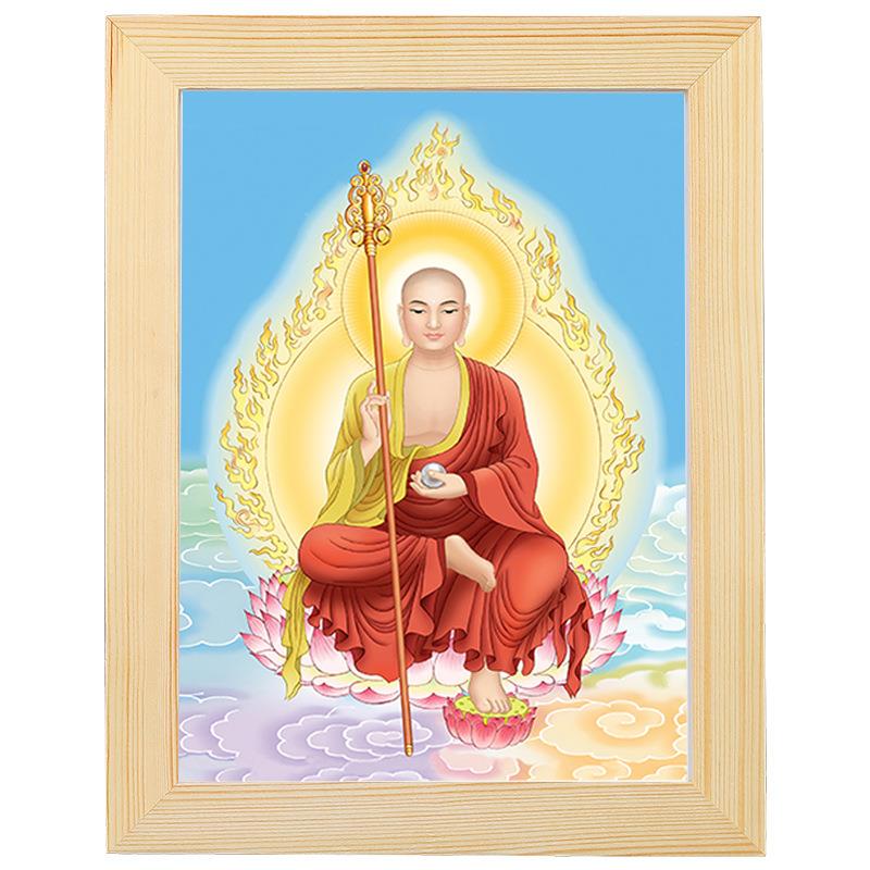 SI6K地藏王画像挂画寺庙家用佛堂供奉实木框摆台地藏王菩萨佛像装